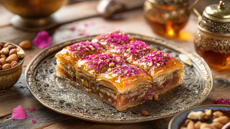 Indulge in the Richness of Handmade Baklava A Sweet Middle Eastern Dessert with Nuts and Honeyの素材