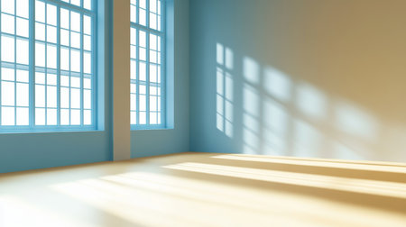 Sunlit Indoor Room With Pastel Walls And Wooden Floor, Modern Minimalist Design Aestheticの素材