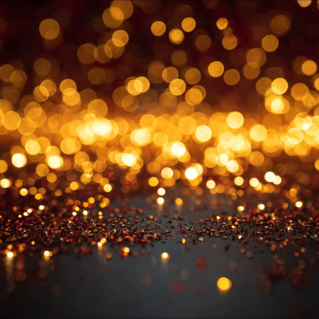 Golden Bokeh Elegance A Captivating Symphony of Sparkling Lights on a Warm Gradient Backgroundの素材
