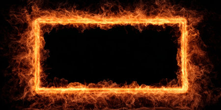 Dynamic Background of Empty Frame with Glowing Fire Border for Stunning Abstract Visuals and Designの素材