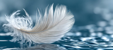 Weightless Plume Resting on the Surface, Captivating Beauty with Delicate Reflection and Graceの素材