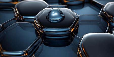 Abstract Dark Geometric Honeycomb Texture Background with 3D Illusion and Futuristic Design Elementsの素材