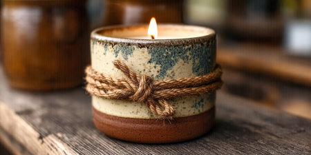 Handcrafted Rustic Jar Candle with Aromatherapy Essential Oils, Rope Tie, and Stylish Home Fragranceの素材