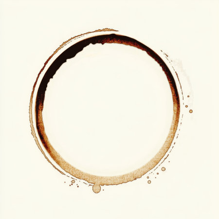 Abstract Coffee Cup Stain Isolated on White Paper with Artistic Circular Shaped Ring Mark Textureの素材