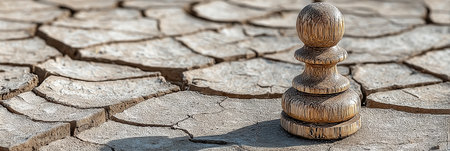 Lone brown chess pawn standing firm and strong above cracked dirt concept of challenge ahead. Futureの素材