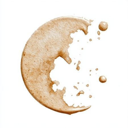 Accidental Coffee Circle on White Surface, Organic Shapes with Dribbles and Drops, Aesthetic Designの素材