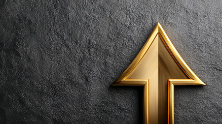 A Sophisticated Golden Arrow Illustrating Advancement and Success on a Dark Textured Facadeの素材