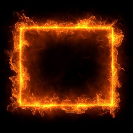 Vibrant Dynamic Fiery Portal Effect on Dark Backdrop, Abstract Fire Frame with Glowing Edges Designの素材
