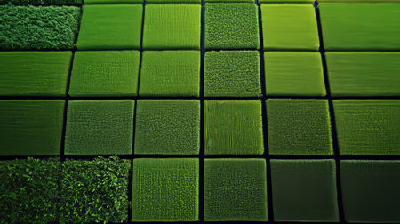 Aerial View of Geometric Farmland Textures with Vibrant Green Rice Paddies and Agricultural Patternsの素材
