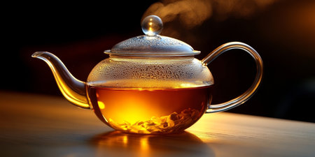 Aromatic Loose Leaf Tea Steeping in a Fresh Tea Pot, Perfect for Relaxation and Health Benefitsの素材