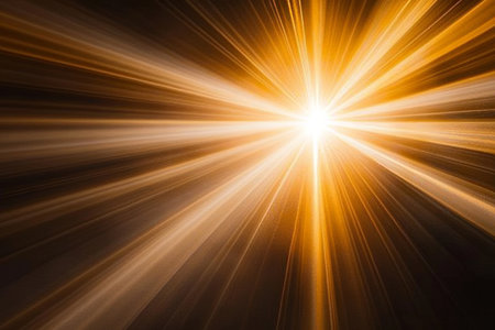 Golden Burst of Light Creates Radiant Sun Flares in a Dramatic Composition with Warm Glowing Linesの素材