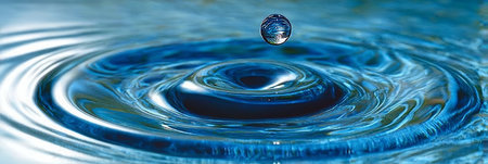 Translucent Droplet Splash Creates Mesmerizing Ripples and Symmetrical Patterns on Water Surfaceの素材