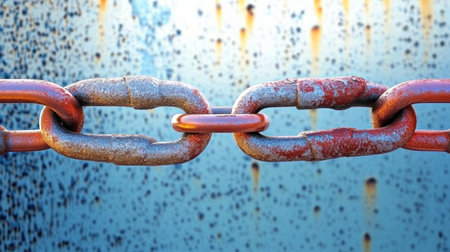 Close Up of Oxidized Iron Chain Segment Showing Durable Connecting Structures for Industrial Useの素材