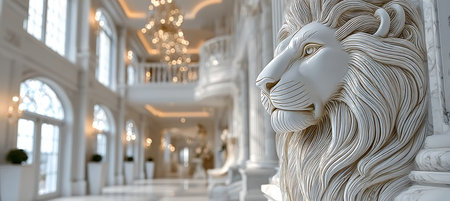 Majestic Lion Guardians at Residence Entrance, Sculpted Marble Statue Enhancing Elegance and Styleの素材