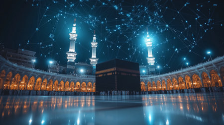Digital Connectivity at the Kaaba in Mecca A Futuristic Blend of Tradition and Modern Architectureの素材