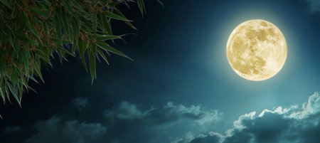 Enchanting Moonlit Landscape A Serene Night Sky Illuminated by the Radiant Glow of the Moonの素材