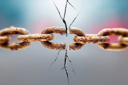 Fragmented Links and Fused Metallic Strength, Cracked Union Against a Faded Artistic Visual Harmonyの素材