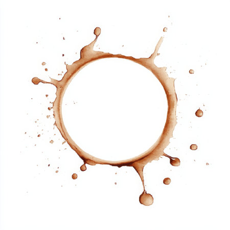 Artistic Coffee Stains Background with Abstract Splatters and Textured Grunge Effects on Whiteの素材