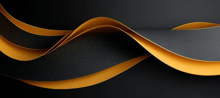 Wavy elegance showcased in a layered background of golden ribbon texture contrasting sleek materialの素材