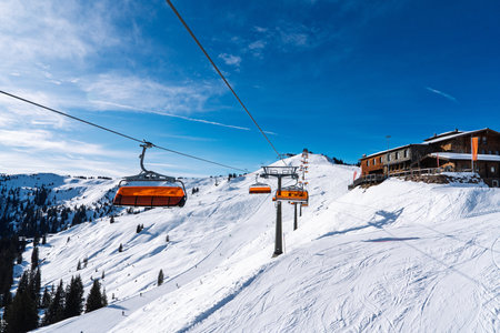 Ski Lift Adventure in the Austrian Alps Winter Sport Destination, Saalbach-Hinterglemm, Austria