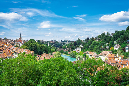 Bern, Switzerland Scenic Cityscape with River, Bridge, and Historic Architecture Views