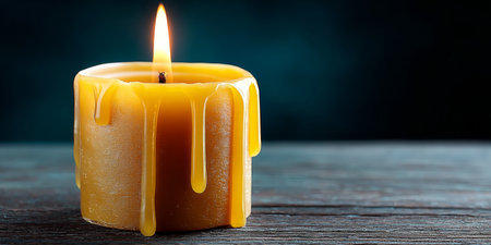 A Single Lit Candle in a Dark Room, Dripping Wax Creating an Atmosphere of Serenity and Hopeの素材