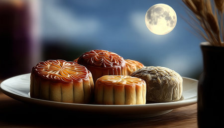 Moonlit Mooncakes for Mid-Autumn Festival A Celebration of Tradition and Culinary Heritageの素材