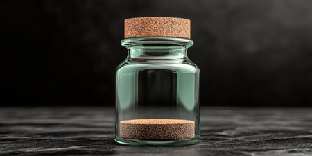 Studio shot of isolated vintage glass jar with brown cork, perfect for old fashioned remedy recipes.の素材
