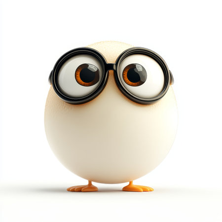 Cheerful and Playful Egg Character Wearing Comical Eyewear Against a Pure White Backgroundの素材