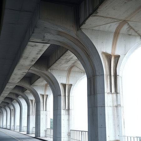 Urban Highway Arches Silhouette Under Concrete Structure with Modern Design and Geometryの素材