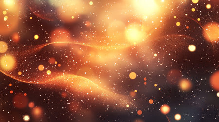 Elegant Orange Festive Bokeh Background with Glittering Particles and Shiny Sparks for Celebrationsの素材