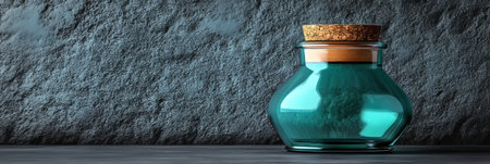 Mysterious Ancient Vial Found on a Stone Tomb, Teal Fluid Shines Inside, Evoking Magical Spellsの素材