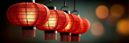 Elegant Red Chinese Lanterns Lighting Up the Night, Symbolizing Good Fortune and Festive Cheerの素材