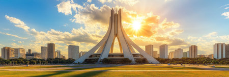 Braslia Cathedral A Stunning Modern Landmark with Iconic Architecture Against a Blue Sky Backdropの素材