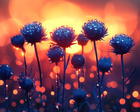 Enchanting Dawn Over Wildflower Meadow, Where Nature s Beauty Dances in Radiant Light and Colorの素材