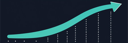 Modern Minimalist Design Featuring a Sleek Upward Curve Graph on a Deep Navy Background for Growthの素材