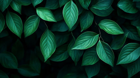 Serene Close-Up of Lush Green Leaf Patterns Capturing the Beauty of Nature in Springtime Splendorの素材