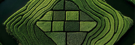 Aerial View of Beautiful Agricultural Landscape Showcasing Terraced Crop Fields and Patternsの素材