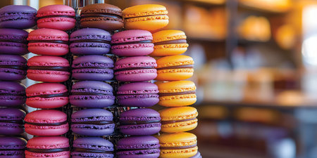 Stunning Macaron Tower Colorful Almond Meringue Cookies with Ganache for Gourmet Dessert Displaysの素材