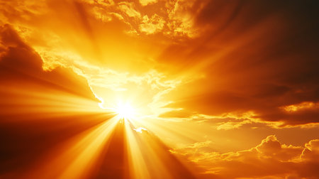 Radiance Of Light Dramatic Celestial Sky With Vibrant Sunburst Illuminating The Serene Cloudsの素材