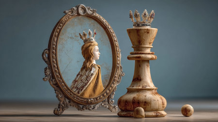 A Metaphorical Chess Game The Ambitious Pawn s Illusion of Grandeur and Reflected Queen Powerの素材