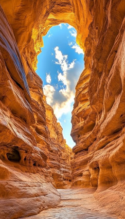 Breathtaking Canyon Landscape with Towering Red Rock Walls and Vibrant Blue Sky, Nature s Splendorの素材