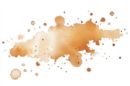 Artistic Messy Coffee Stain Isolated with Brown Drops, Watercolor Streaks, and Creative Splattersの素材