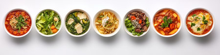 Vibrant and Colorful Vegan Bowls Featuring Raw Ingredients, Healthy Choices on a White Backgroundの素材