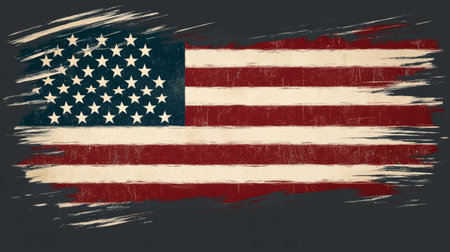 Vintage Grunge American Flag Design with Brush Stroke Effect for Patriotic Themes and Backgroundsの素材