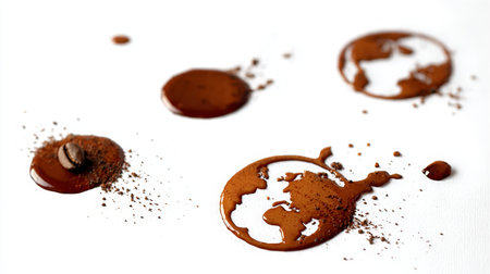Creative Coffee Spill Art Intricate Earth Map Patterns Formed by Dark Brewed Coffee Dripsの素材