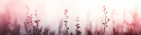 A Serene Panorama of Delicate Plants on a Soft Pastel Pink Background Evoking Airy Elegance and Calmの素材