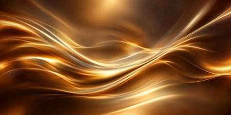 Elegant Abstract Golden Wave Pattern with Flowing Light Streaks for Luxurious Background Designの素材