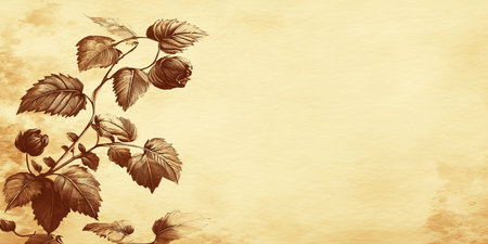 Vintage Beige Watercolor Floral Background with Delicate Botanical Illustrations on Paperの素材