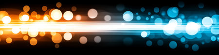 Abstract Teal and Orange Bokeh Background with Elegant Glowing Circles and Dynamic Color Streaksの素材